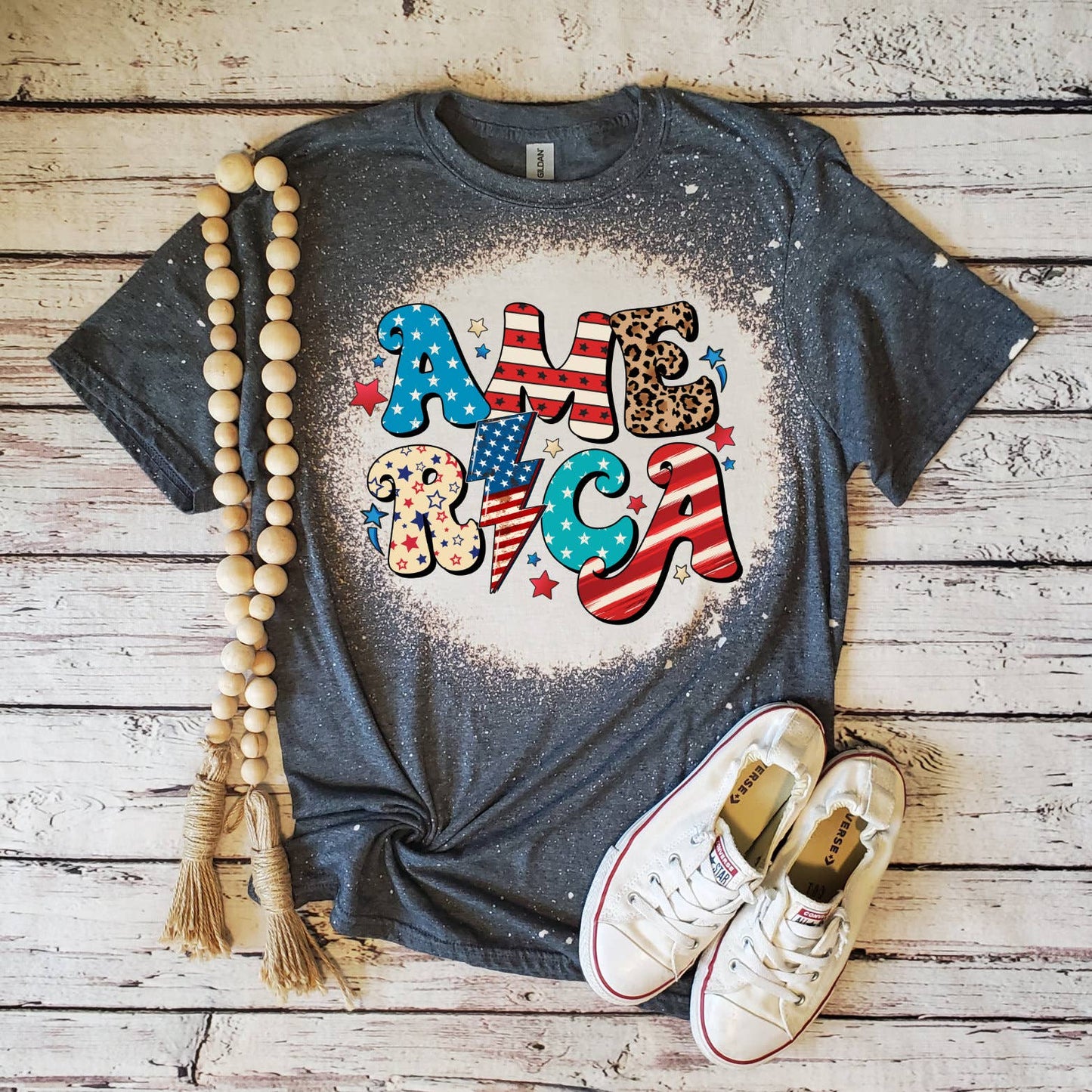 America 4th of July Bleached T-Shirt, Plus Size Retro