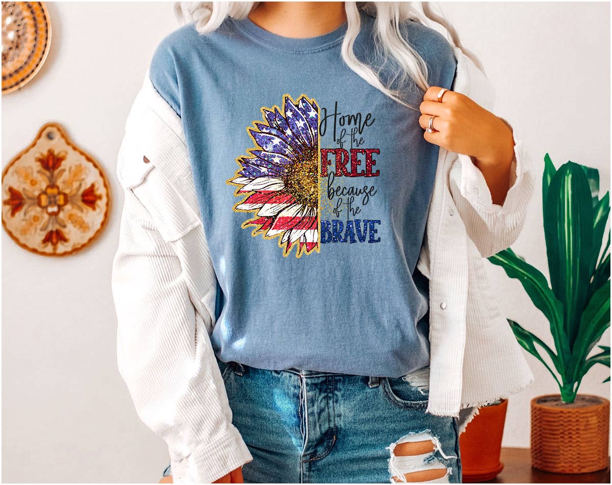 Home of the Free Sunflower -  USA July 4th Shirt