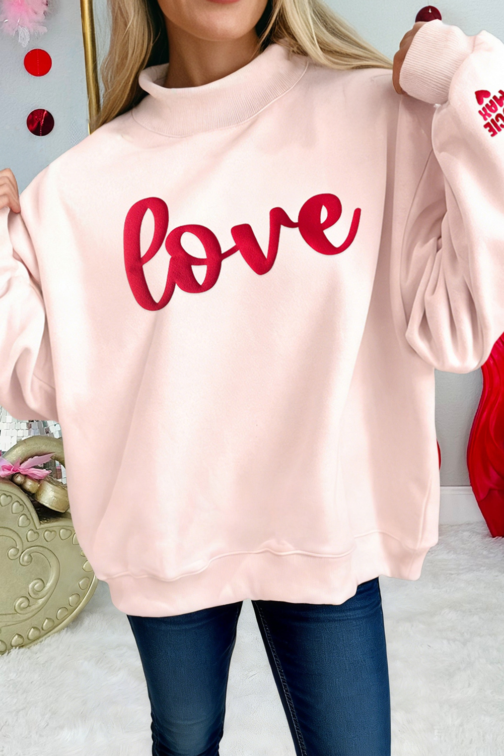 Love Lucie Max Letter Print Mock Neck Sweatshirt (S-Xl)