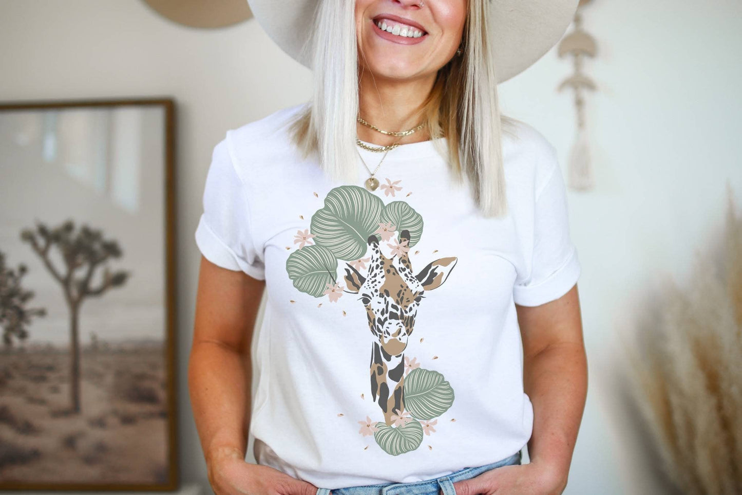 Floral Giraffe Tee | Retro Boho Tshirt