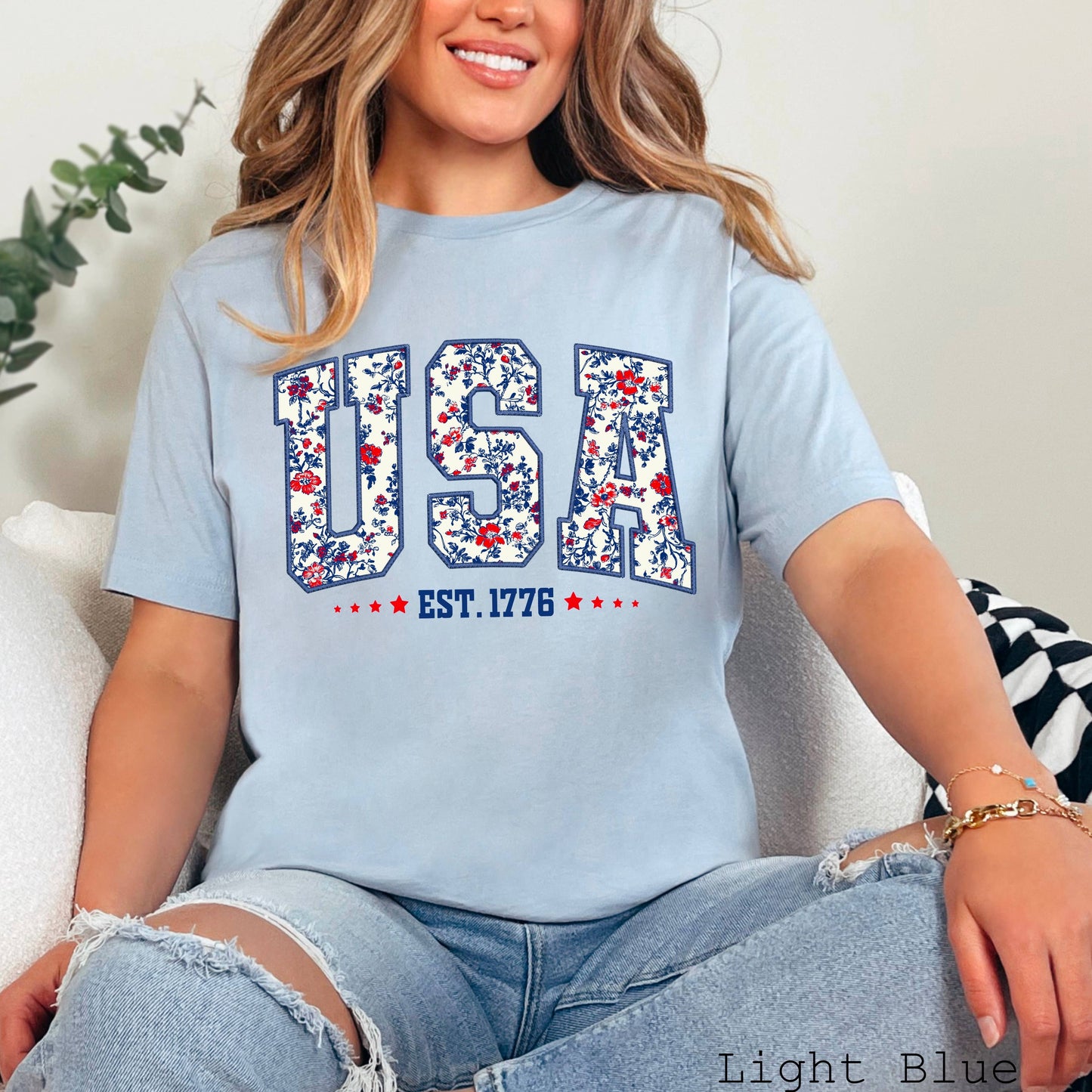 July 4th Graphic Tee | Floral USA  | Bella Canvas