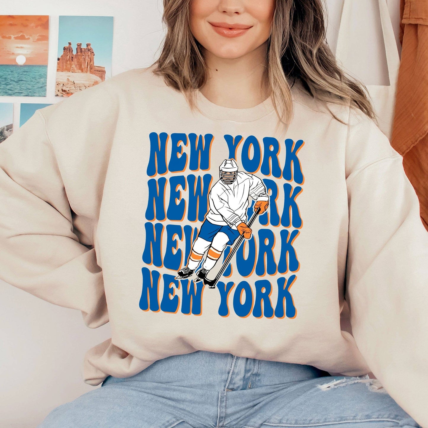 Vintage New York Islander Hockey Fan Retro Ice  Sweatshirt