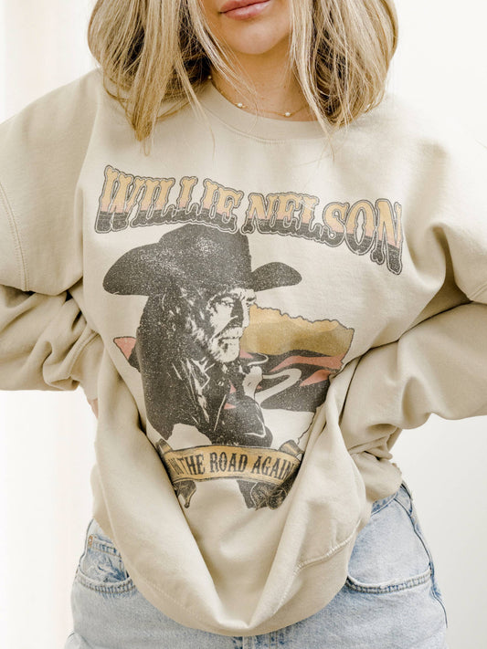 Willie Nelson Desert Texas Sand Thrifted Graphic Sweatshirt