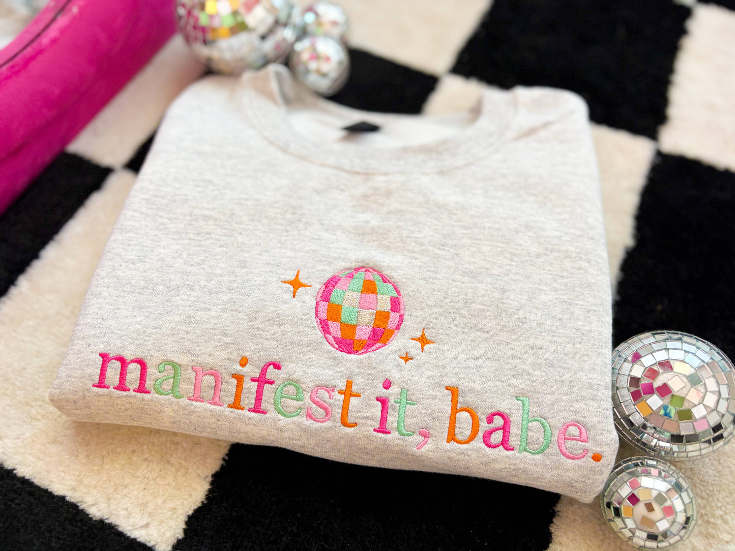 Manifest It Babe Embroidered Crewneck Sweatshirt | Trendy