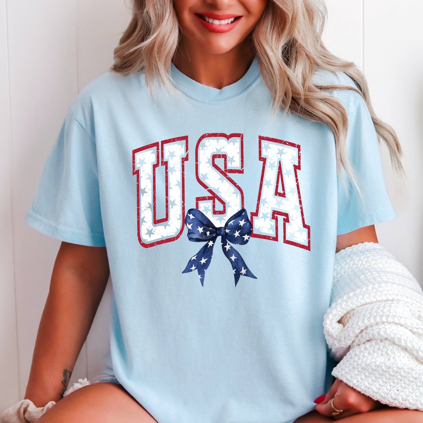 USA Bow and Stars July 4th Graphic T-Shirt | Comfort Color