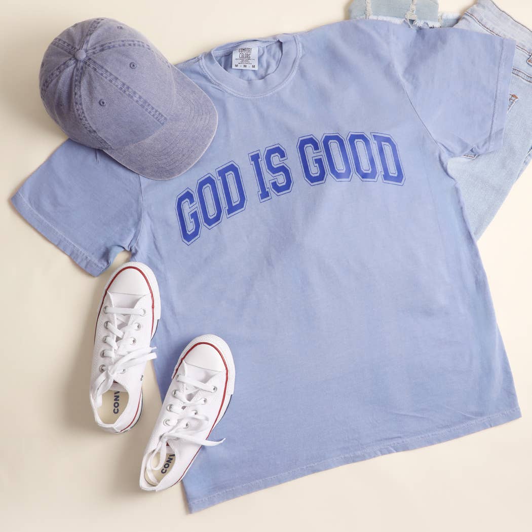 God Is Good Varsity-Style Garment-Dyed Heavy T-Shirt