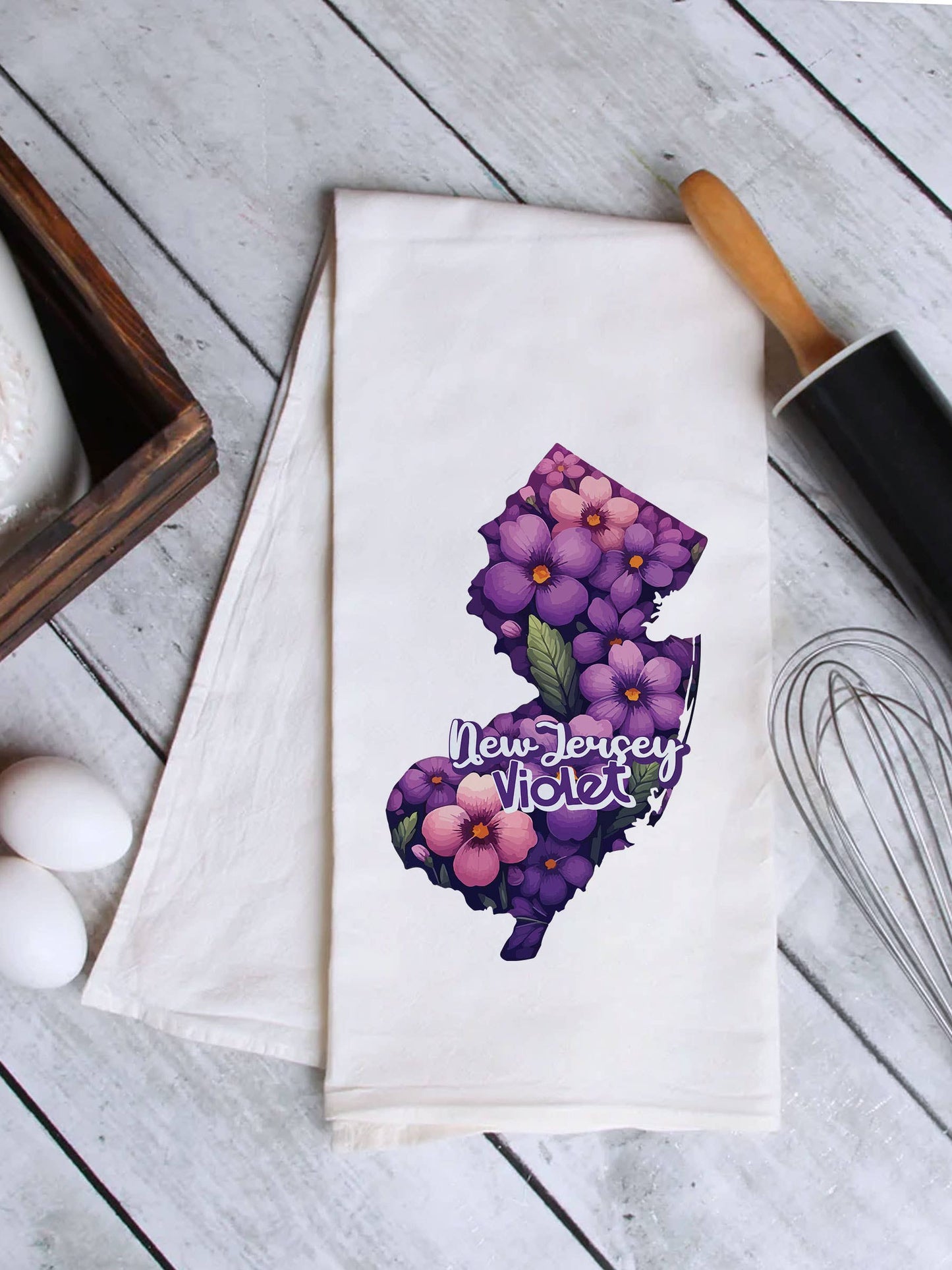 New Jersey State Flower Violet Tea Towel Dish & Kitchen
