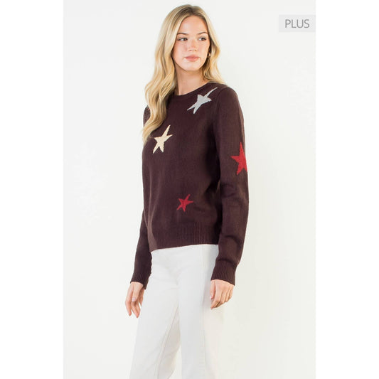 /Size Xl/ Star Intarsia Long Sleeve Sweater