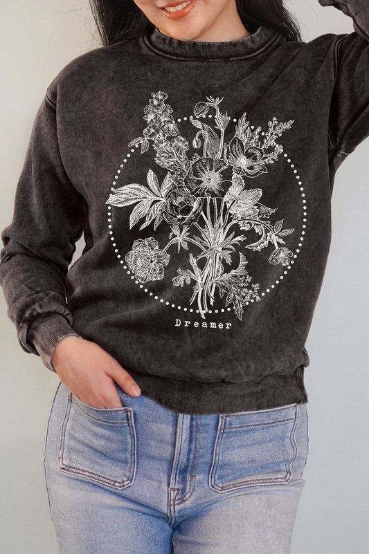Dreamer Flower Graphic Mineral Brushed Sweatshirt