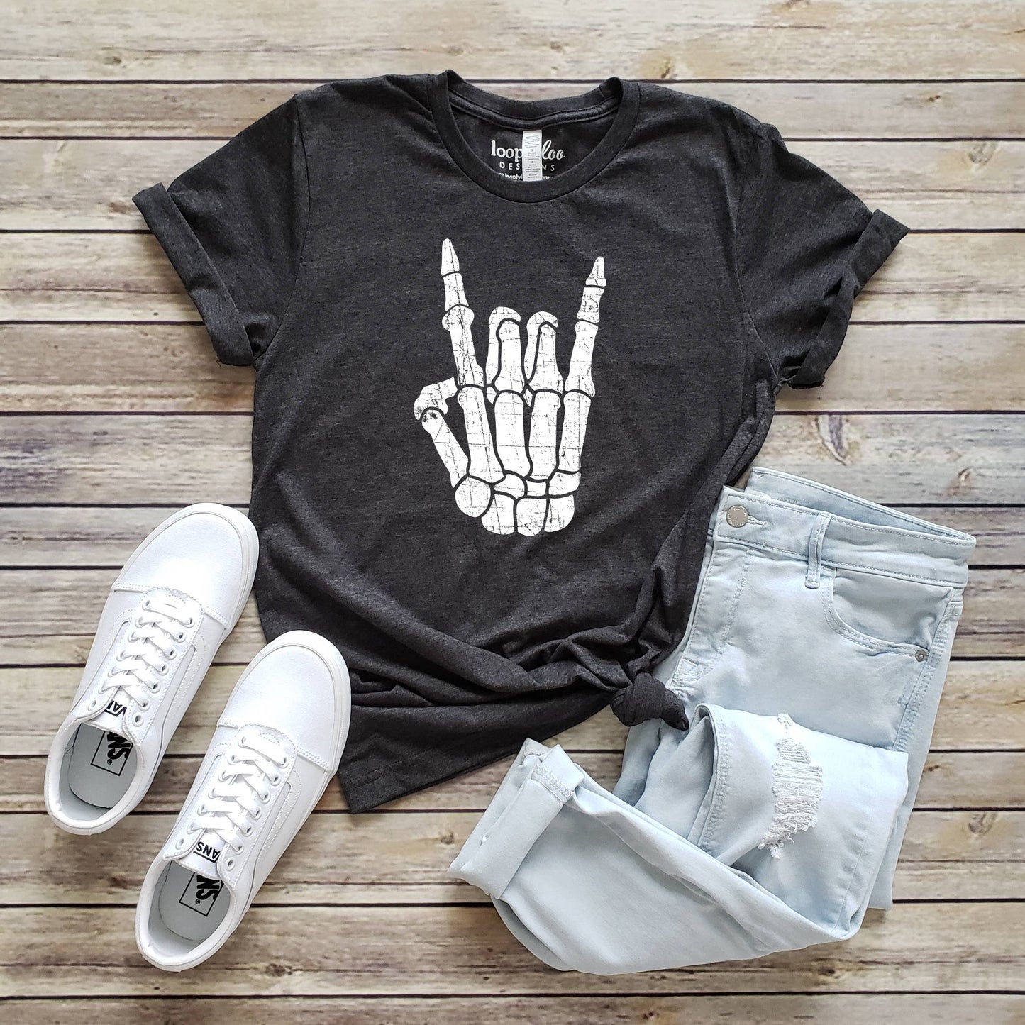 Rock N Roll Skeleton Hand Tee | Halloween | Sizes XS-2XL