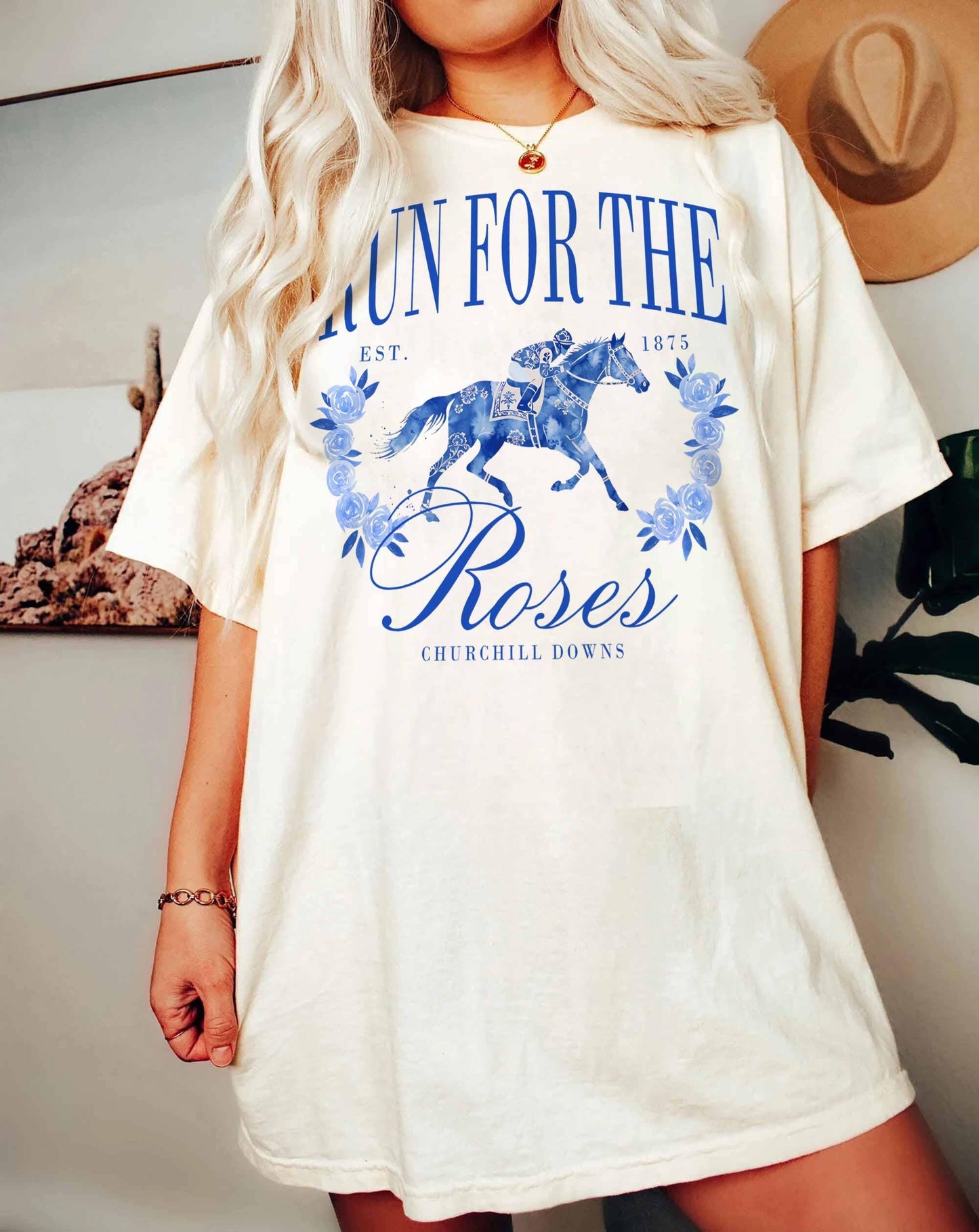 Chinoiserie Toile De Jouy Horse Racing Tee Women's Derby