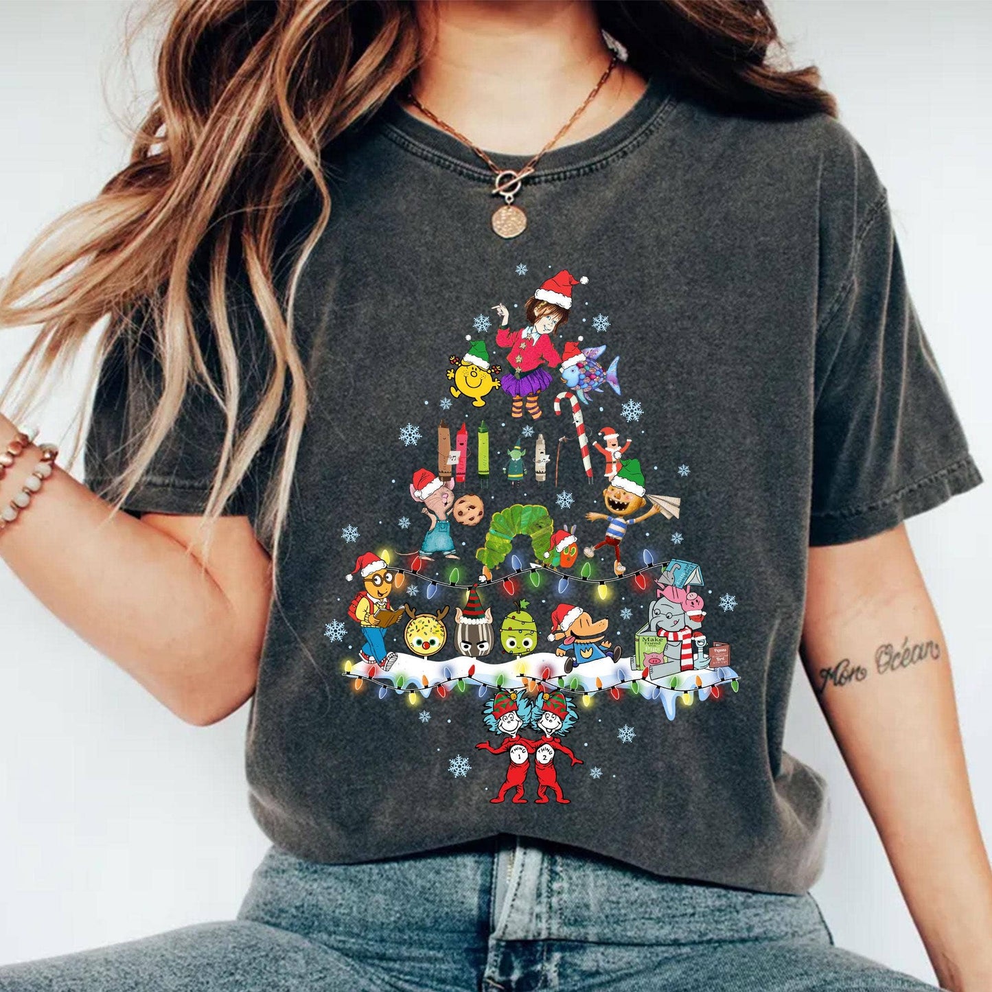 Christmas Tree Book Lover Teacher Shirt