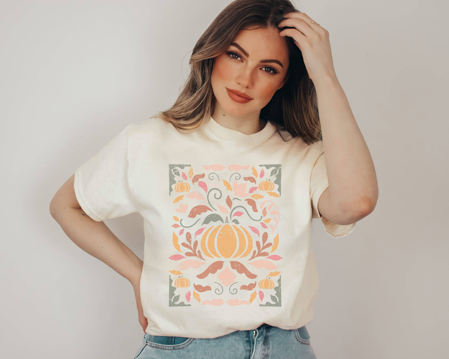Retro Fall Floral Pumpkins Tee | Fall Holiday Graphic Tees
