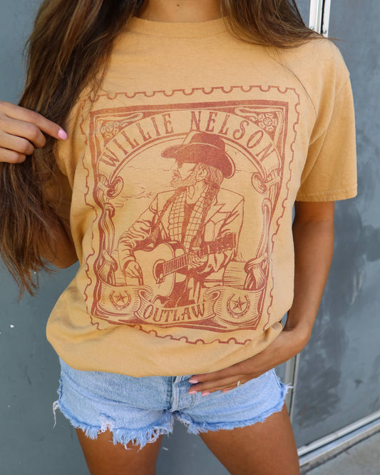 Willie Nelson Stamp Old Gold Thrifted Licensed Graphic Tee