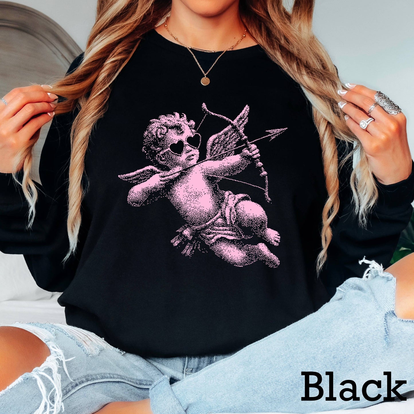 Halftone Cupid  Valentine’S Day Long Sleeve Shirt | Gildan