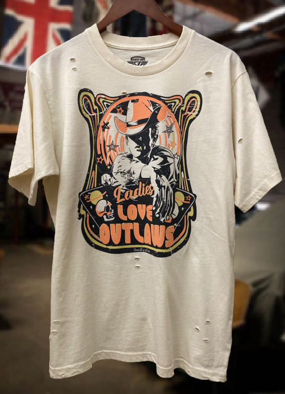 Ladies Love Outlaws Distressed 80's Vintage T Shirt