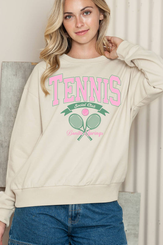 Women Tennis Graphic Print Pullover Sweater Top