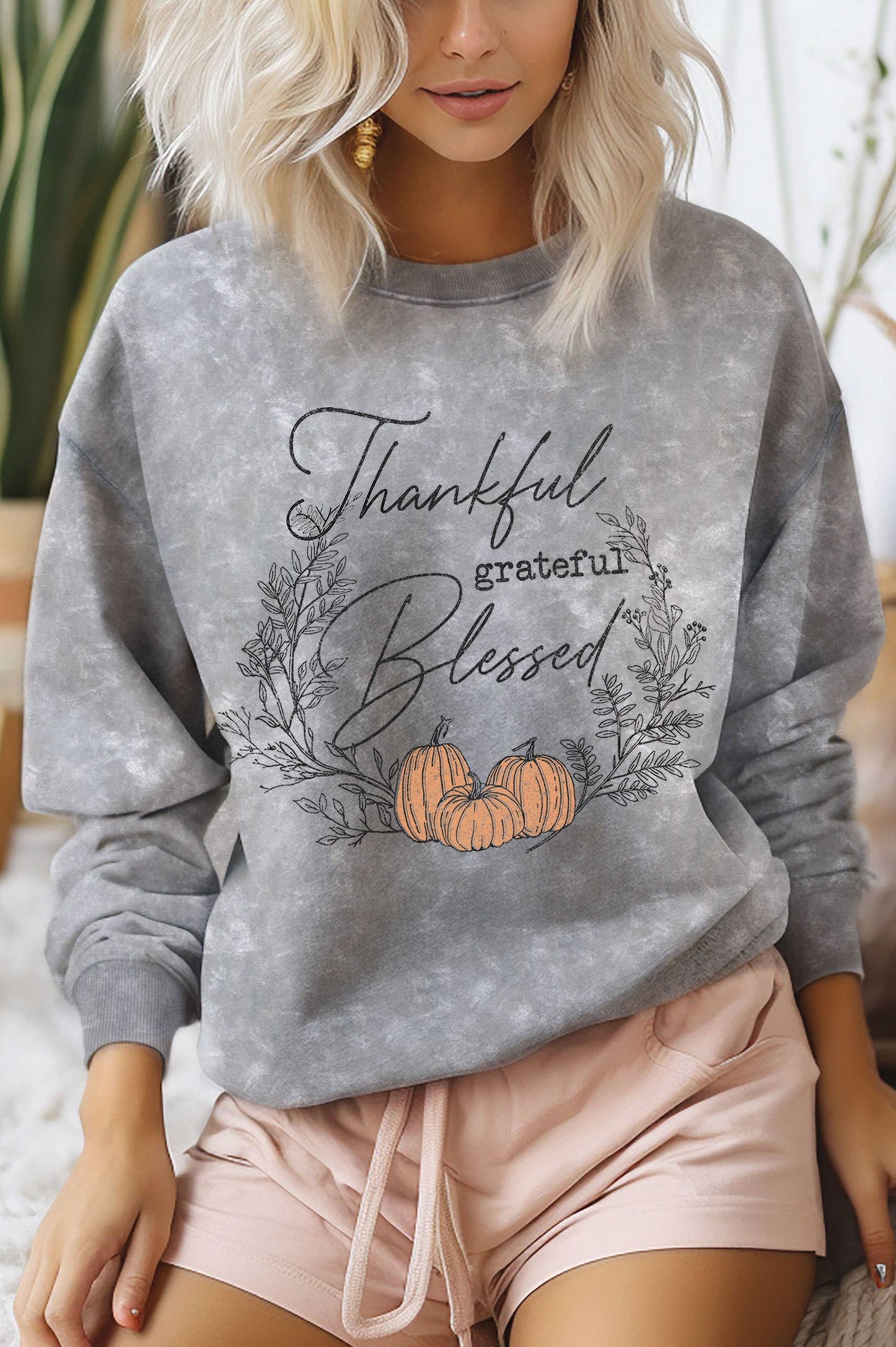 Thankful Grateful Blessed Pumpkin Mineral Graphic Sweatshirt