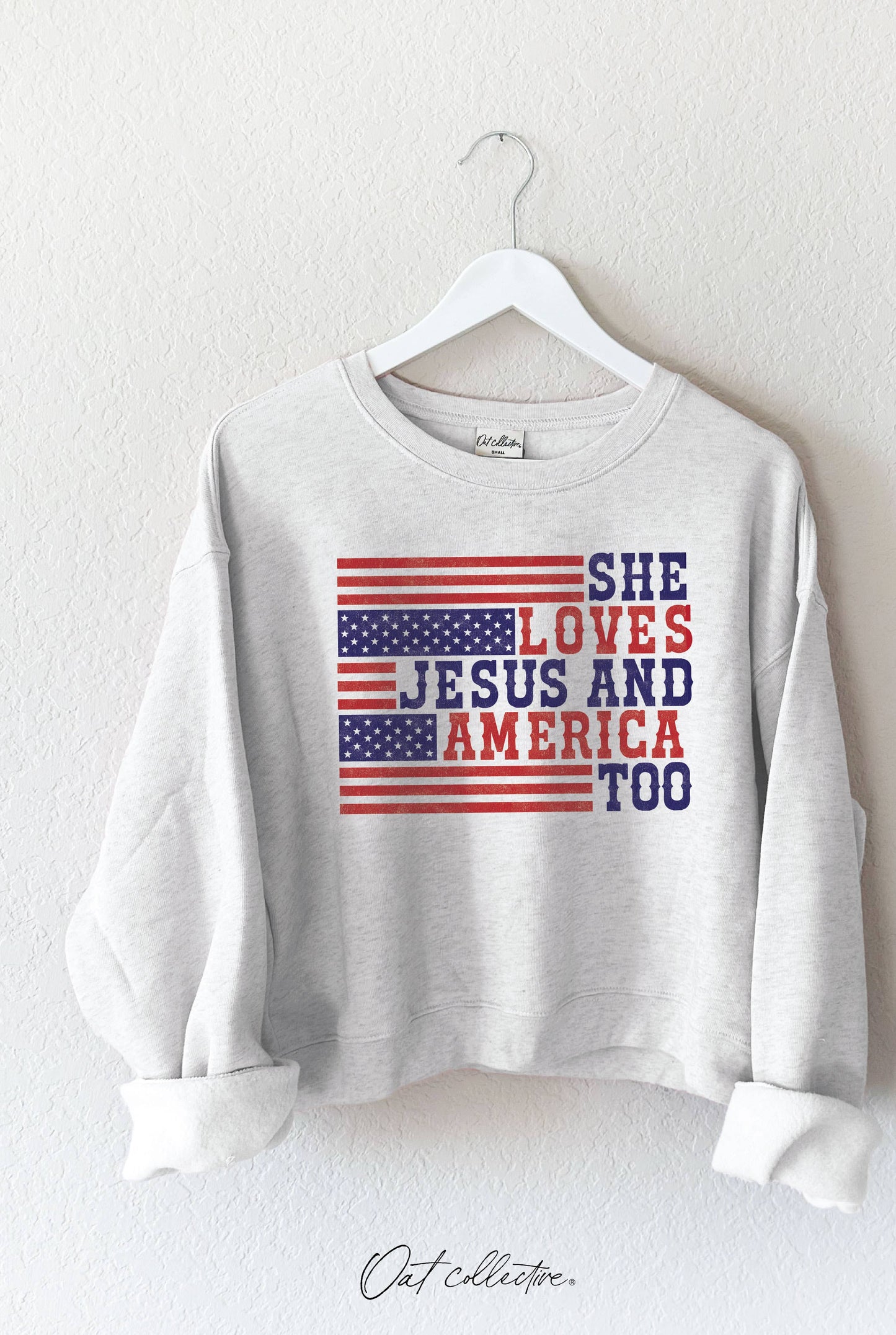 She Loves Jesus and America Too  Mid Graphic Sweatshirt