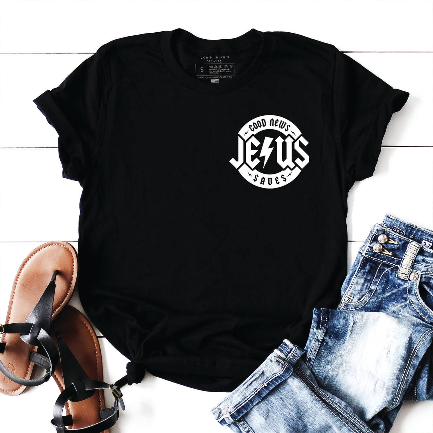 Good News Jesus Saves Graphic Tee Shirt