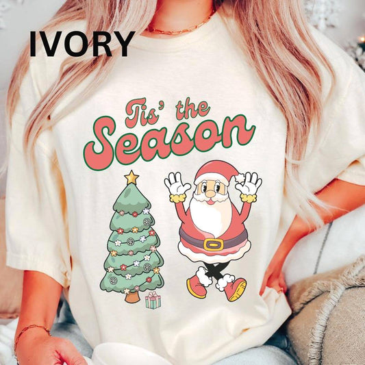 Tis the Season Tree and Santa Casual Unisex Christmas Shirt