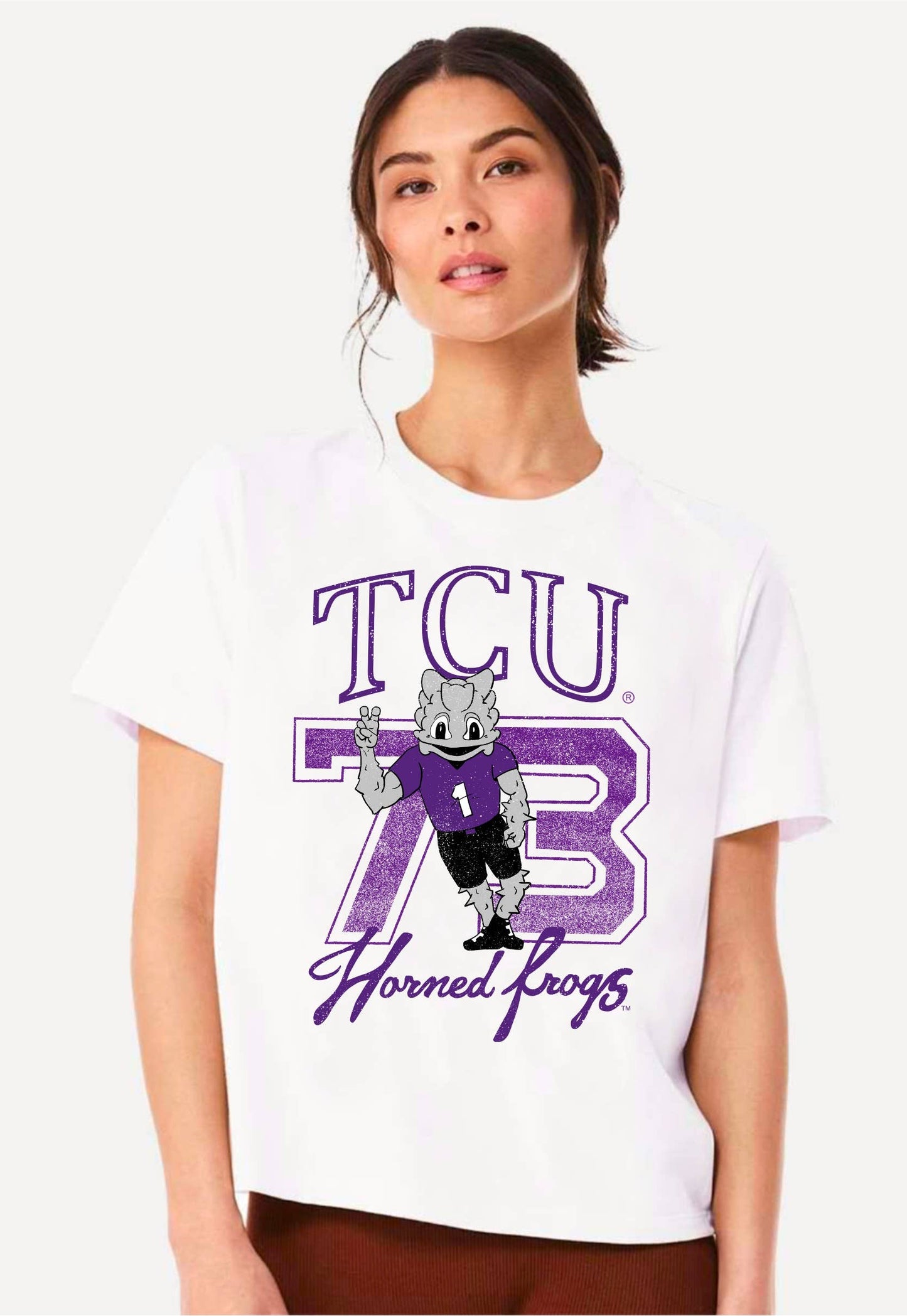 Tcu Horned Frogs Club Mascot White Ellie Perfect Tee