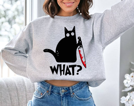Cat Knife What - Funny Black Cat Sweatshirt