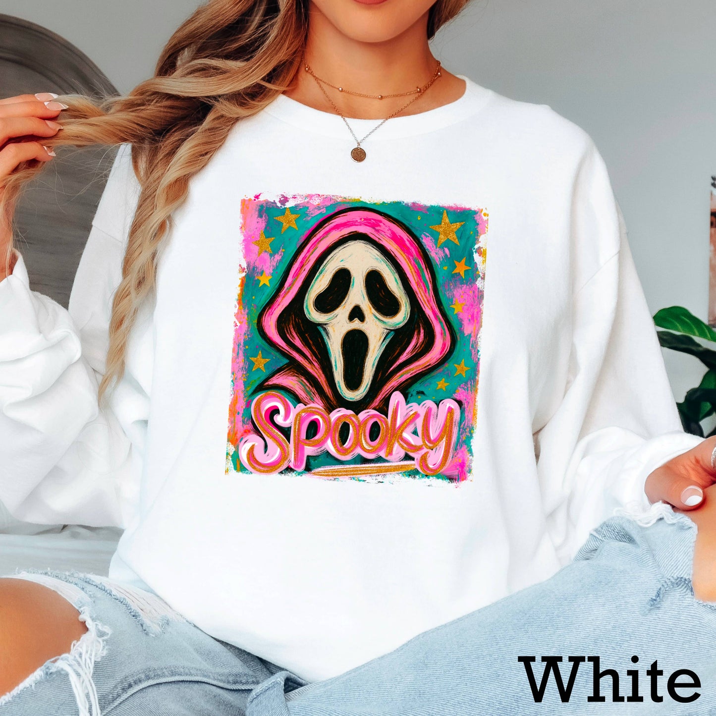 Halloween 2025 Spooky  Ghost Long Sleeve Shirt | Gildan