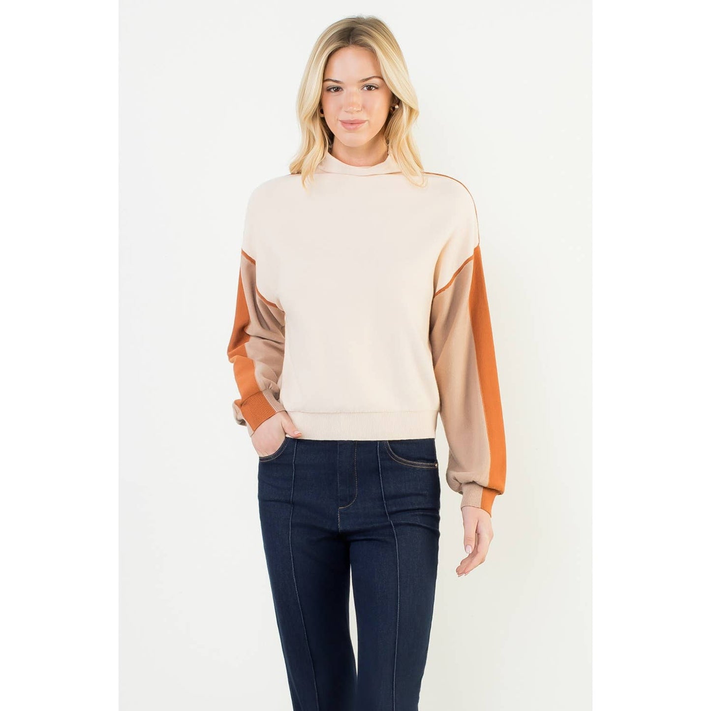 Colorblocked Mock Neck Sweater