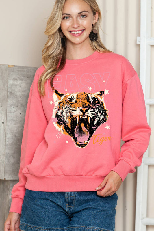 Women Tiger Graphic Print Pullover Sweater Top