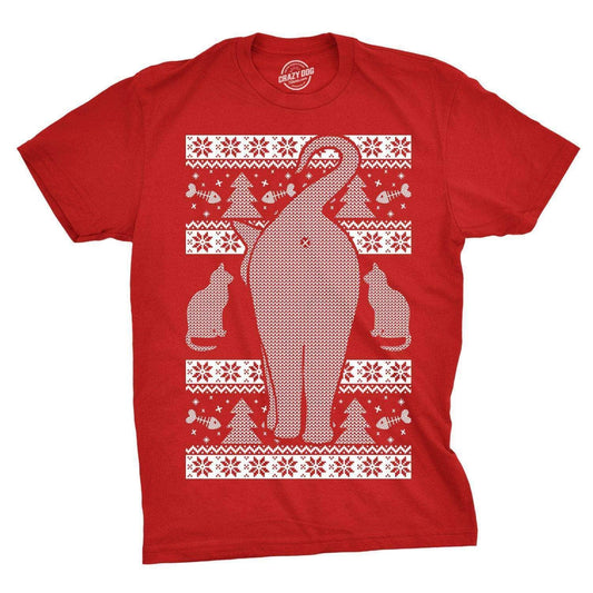 Festive Feline Butt Funny Christmas T Shirt For Men