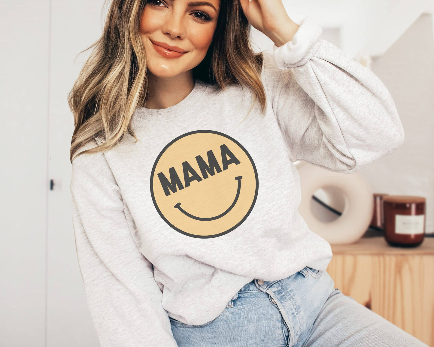 Mama Happy Face Crew Neck Sweatshirt