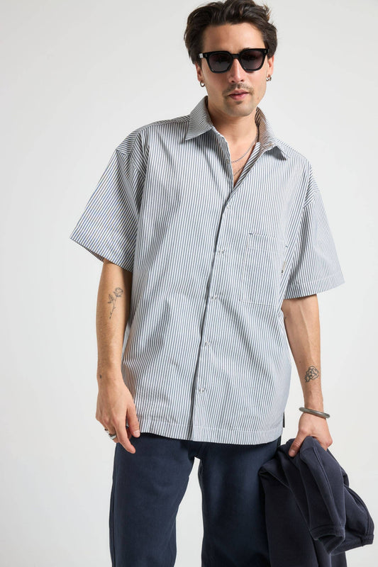 Mechanic Box Seaqual®Yarn S/S Shirt Indigo Stripes