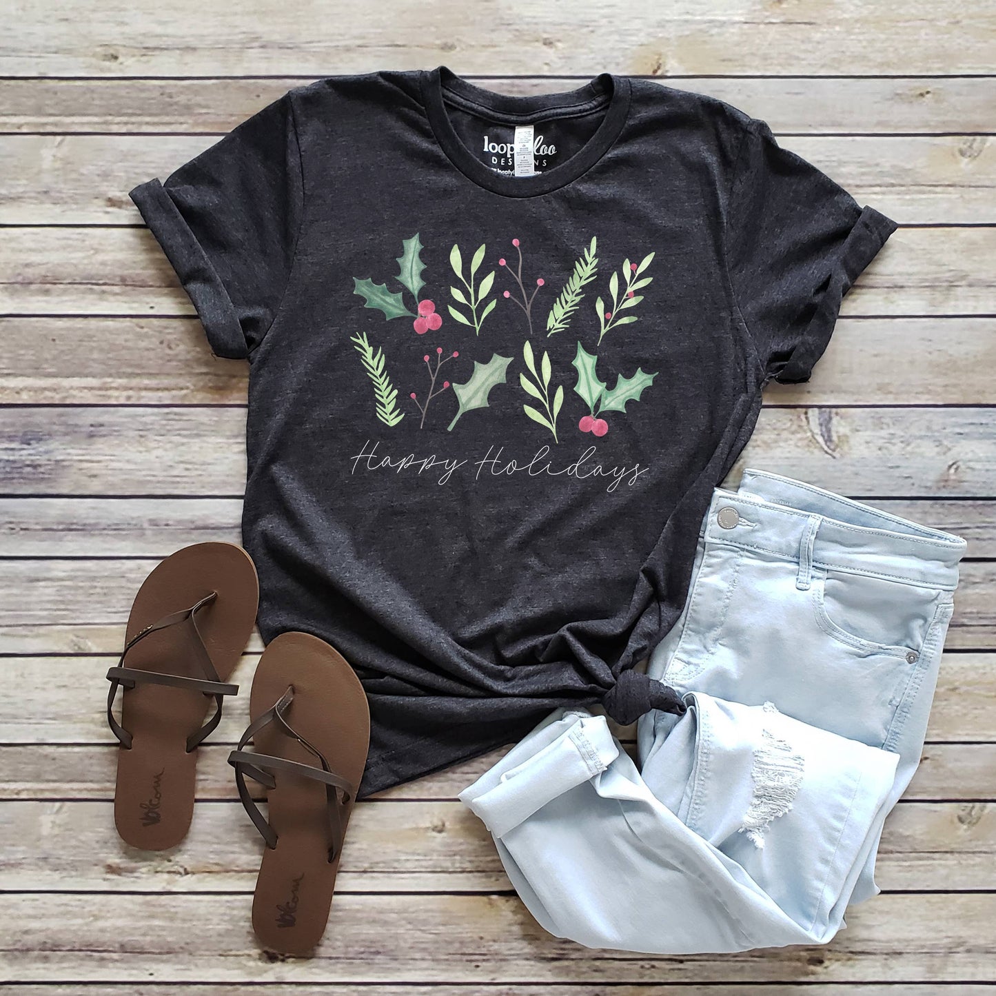 Watercolor Holly Tee | Christmas | Sizes XS-2XL