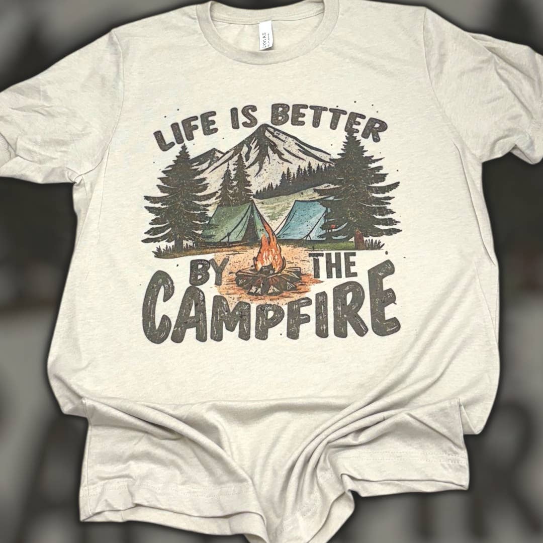Campfire Life Is Better Heather Cement T-Shirt