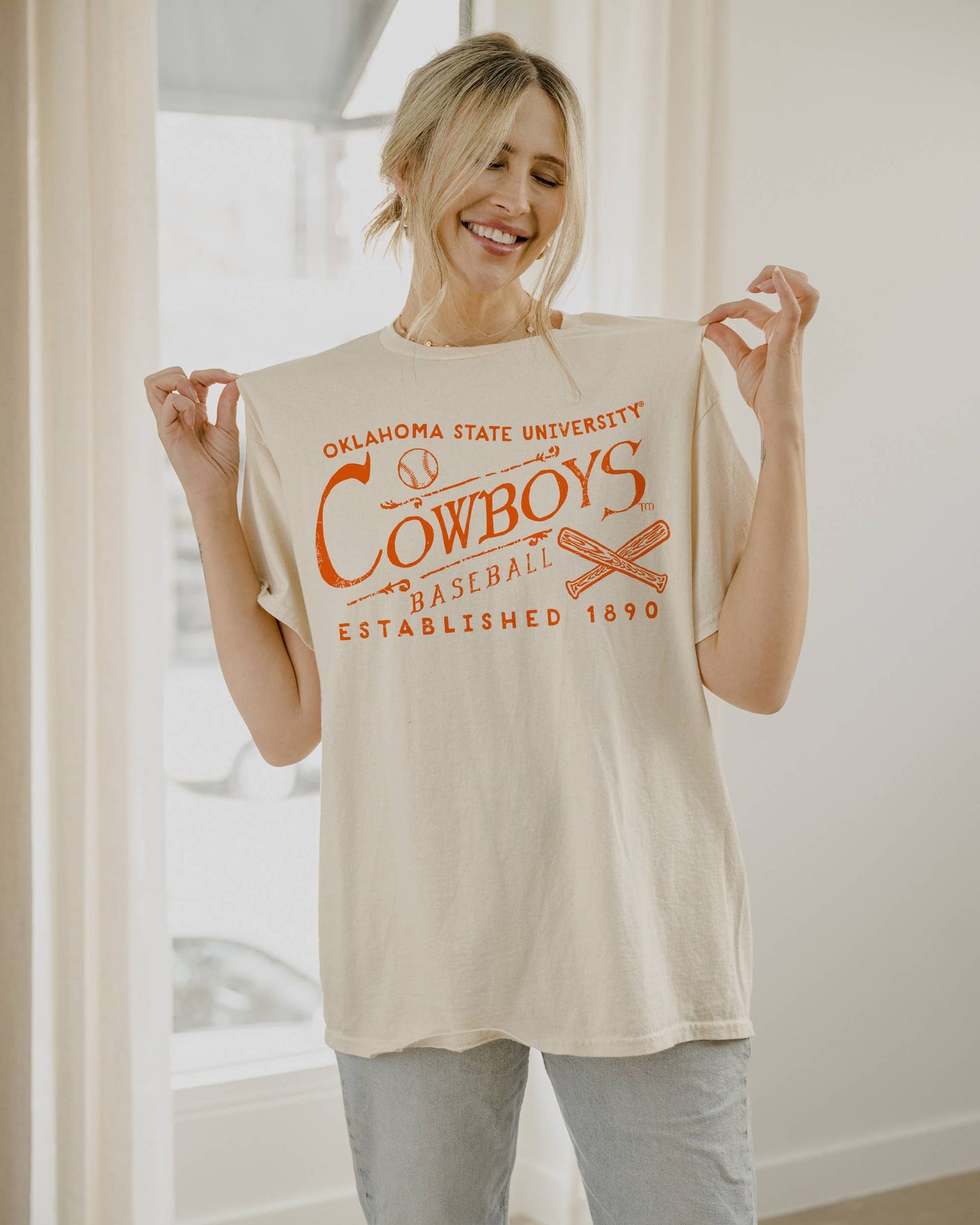 Osu Cowboys Rl Baseball Off White Thrifted Tee
