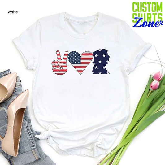 Peace Love Trump 4th of July Tee USA Flag Independence Day