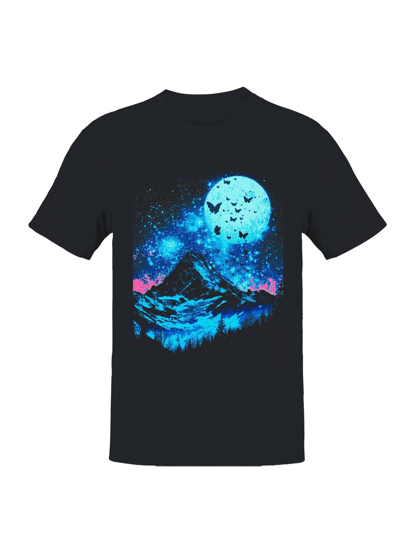 Moonlit Mountain and Butterflies Men's T-Shirt