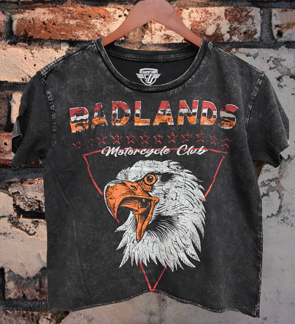 Badlands Motorcycle Club Regular Cropped Acid Wash T-Shirt