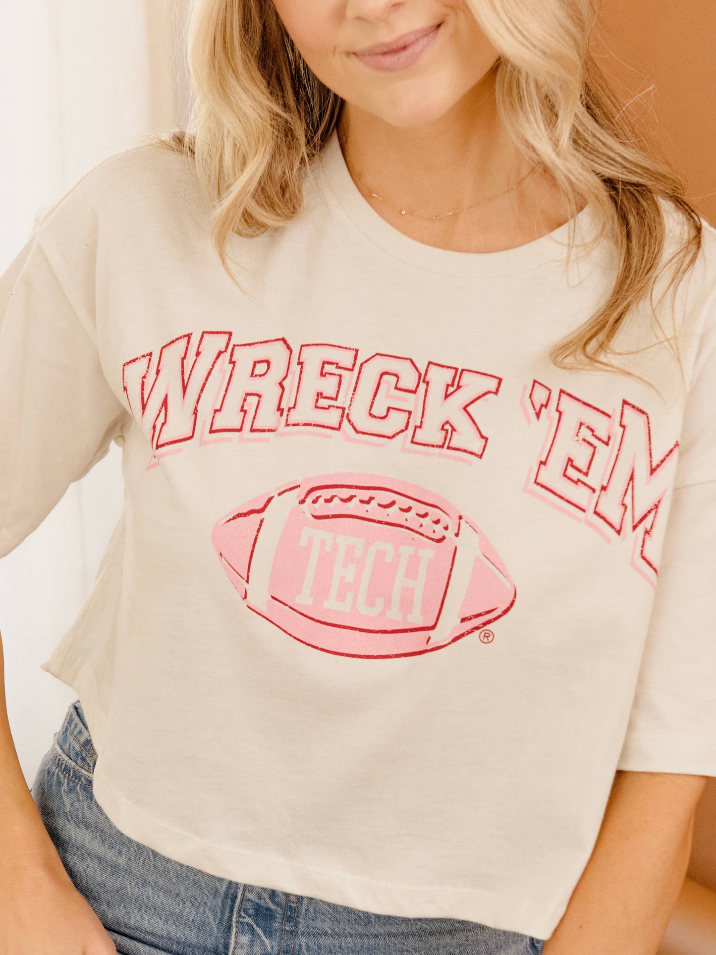 Texas Tech Red Raiders Wonka Football Off White Cropped Tee