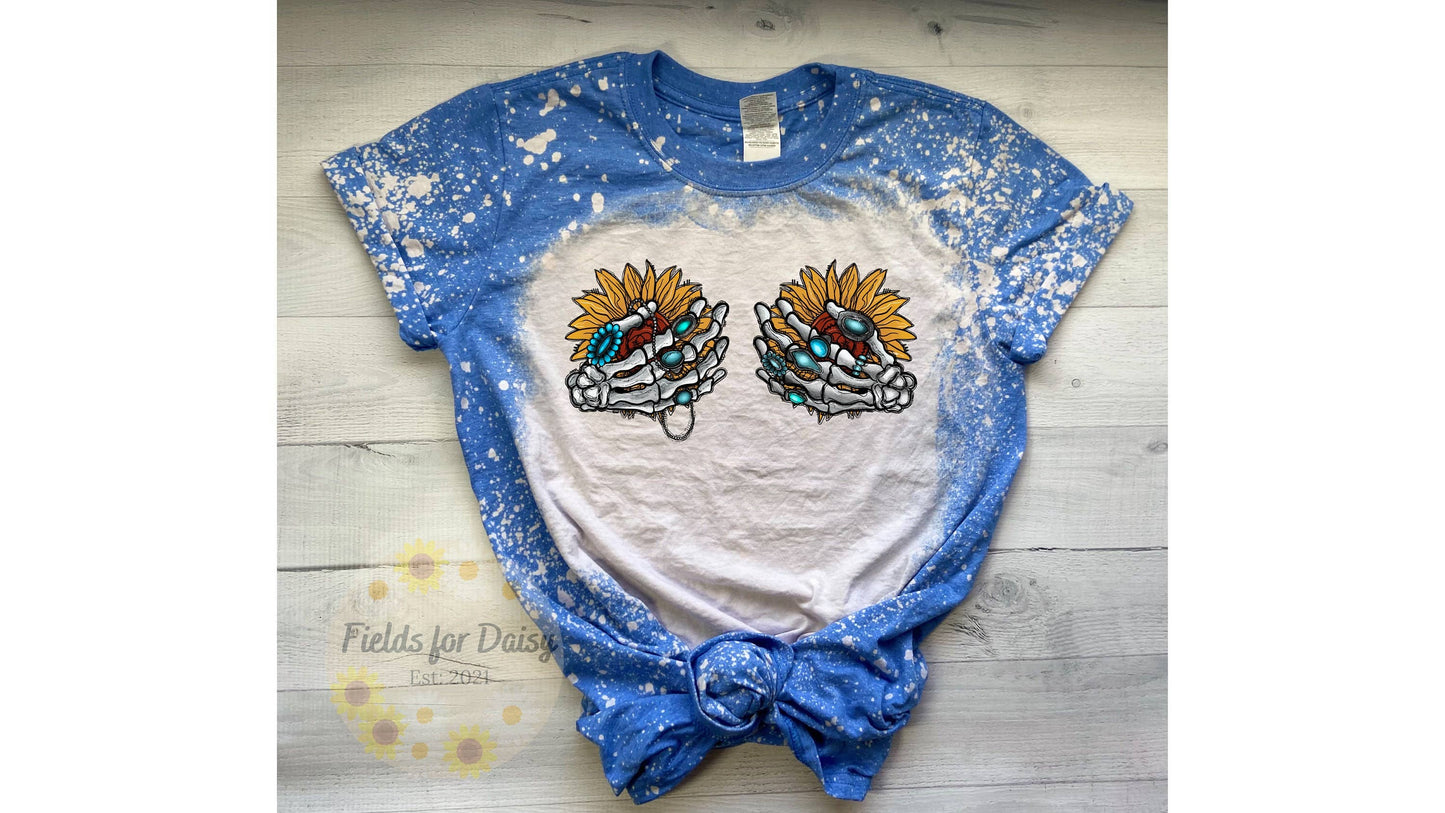 Sunflower Skeleton Hands Bleached T-Shirt - Unique & Bold