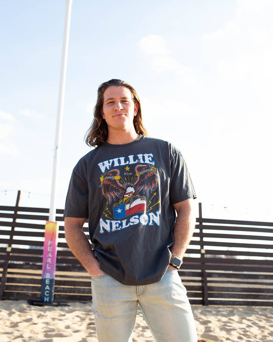 Willie Nelson Born For Trouble Dark Gray Thrifted Tee