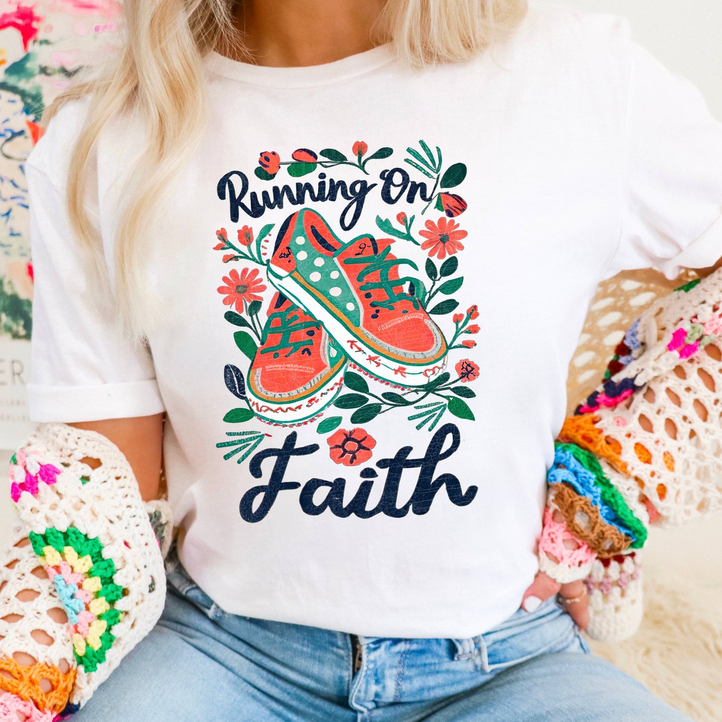Running On Faith Christian Graphic Shirt | Gildan