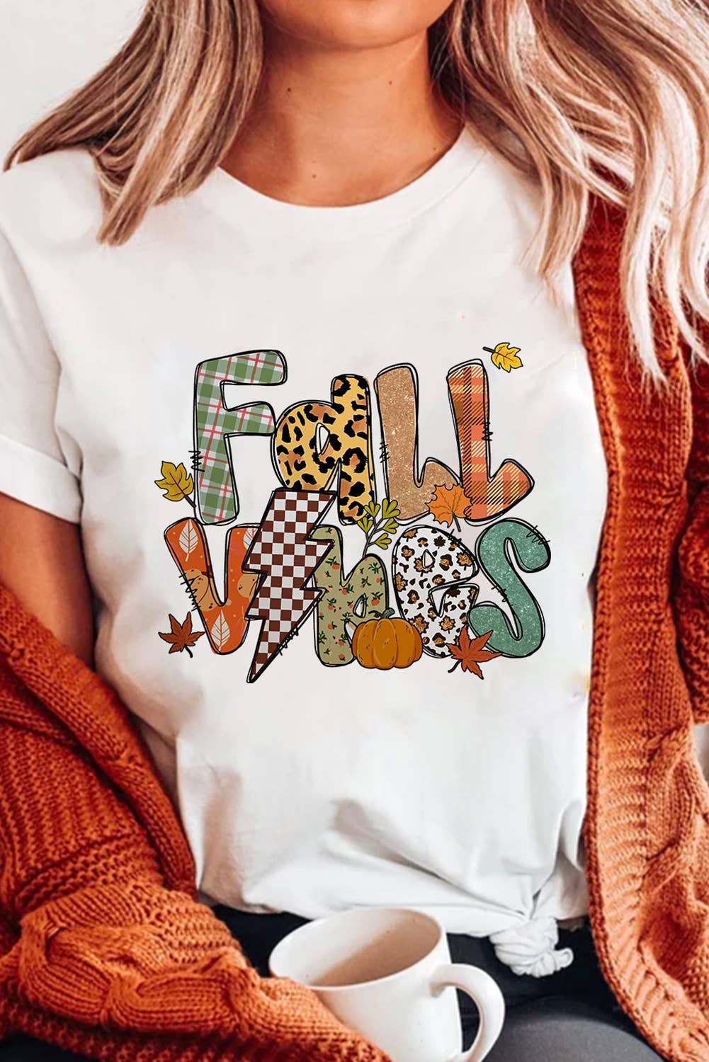 Graphic Fall Vibes Cotton Blend Casual T Shirt(S-3X)