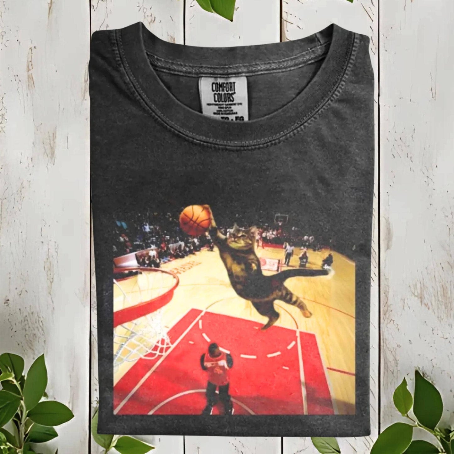 Cat Slam Dunk Basketball Tee, Funny Retro Sporty Shirt