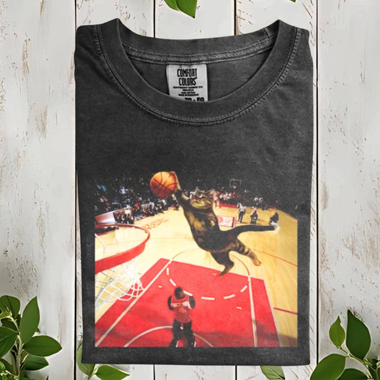Cat Slam Dunk Basketball Tee, Funny Retro Sporty Shirt