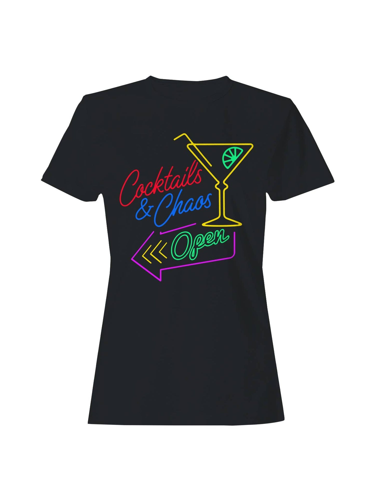 Cocktails & Chaos Neon Sign Women's T-Shirt