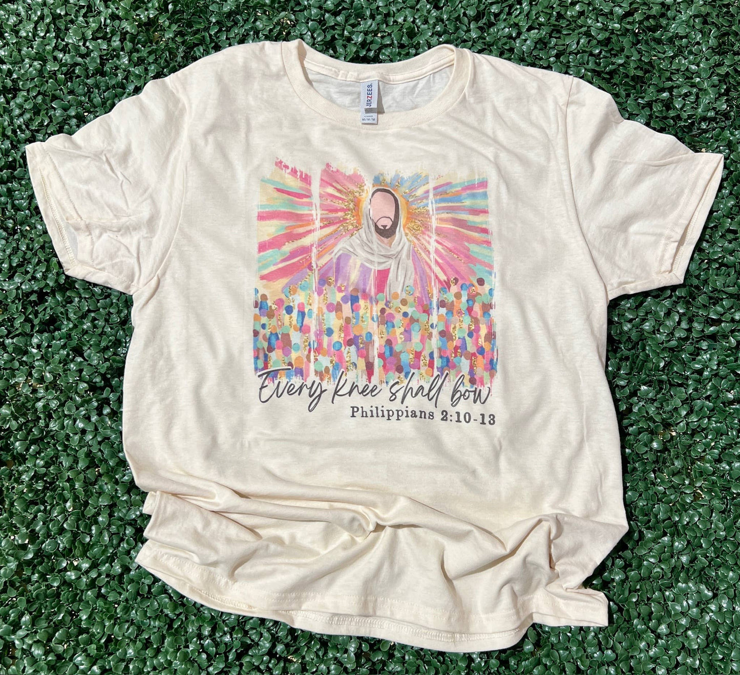 Every Knee Shall Bow Watercolor On Cream Tee