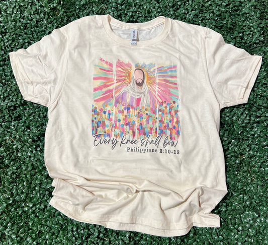 Every Knee Shall Bow Watercolor On Cream Tee