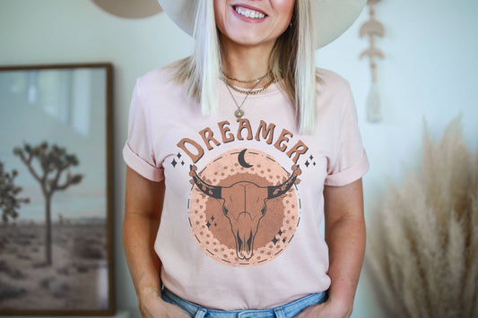 Dreamer Moon Skull Women's Graphic Tee Western Tees
